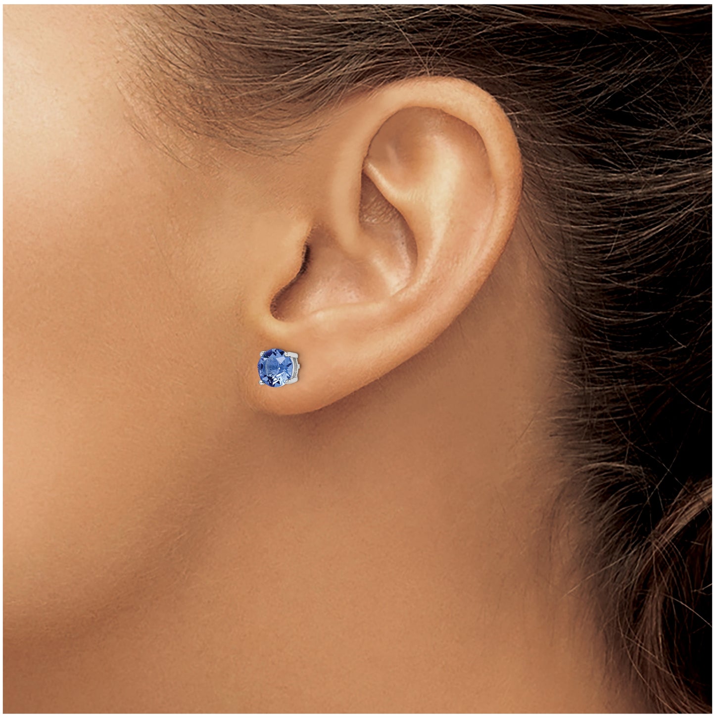 Sterling Silver Rhodium Plated Blue Crystal Birthstone Earrings