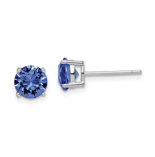Sterling Silver Rhodium Plated Blue Crystal Birthstone Earrings