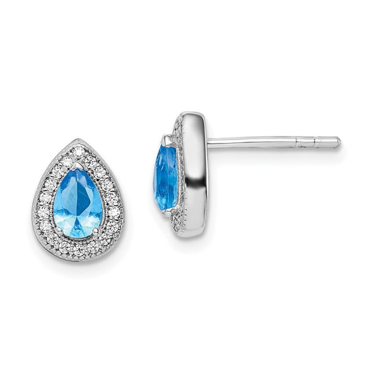 Sterling Silver Rhodium Plated Blue and Clear Cubic Zirconia Post Earrings, December