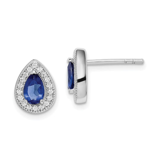 Sterling Silver Rhodium plated Blue and Clear Cubic Zirconia Post Earrings, September