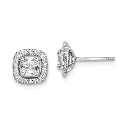 Sterling Silver Rhodium Plated White Topaz Square Post Earrings