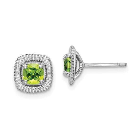 Sterling Silver Rhodium Plated Peridot Square Post Earrings