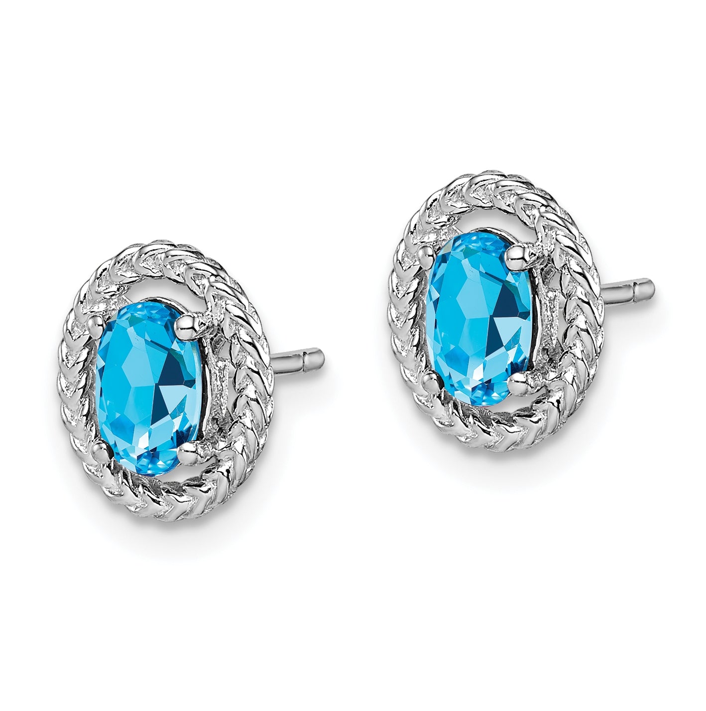 Sterling Silver Rhodium Plated Light Swiss Blue Topaz Oval Post Earrings