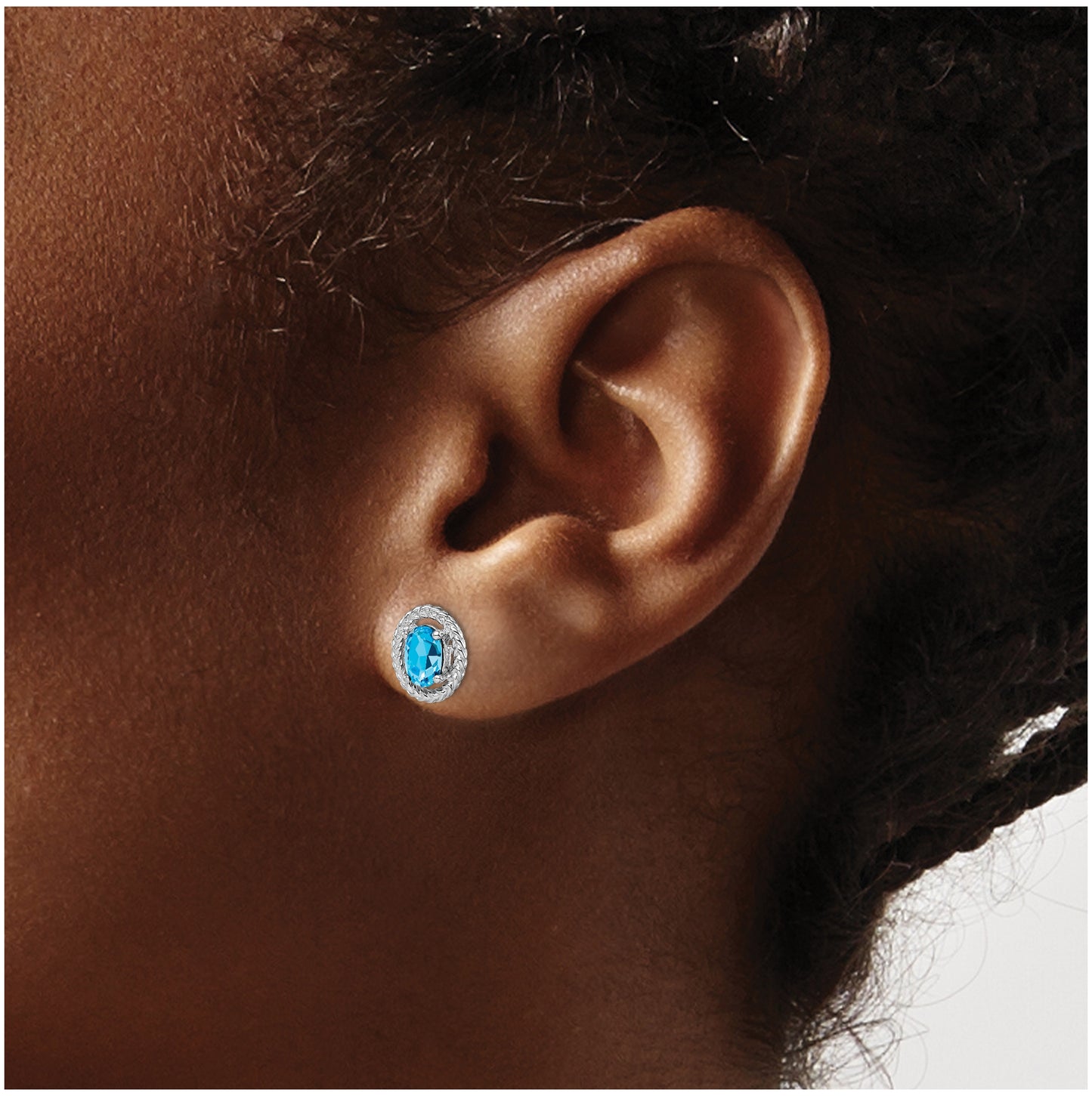 Sterling Silver Rhodium Plated Light Swiss Blue Topaz Oval Post Earrings