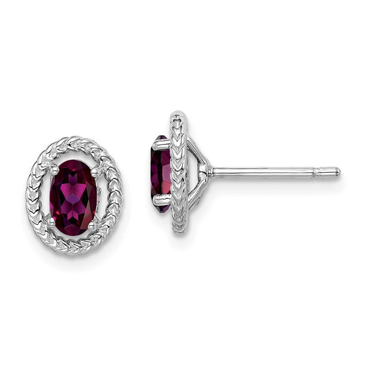Sterling Silver Rhodium Plated Rhodolite Garnet Oval Post Earrings