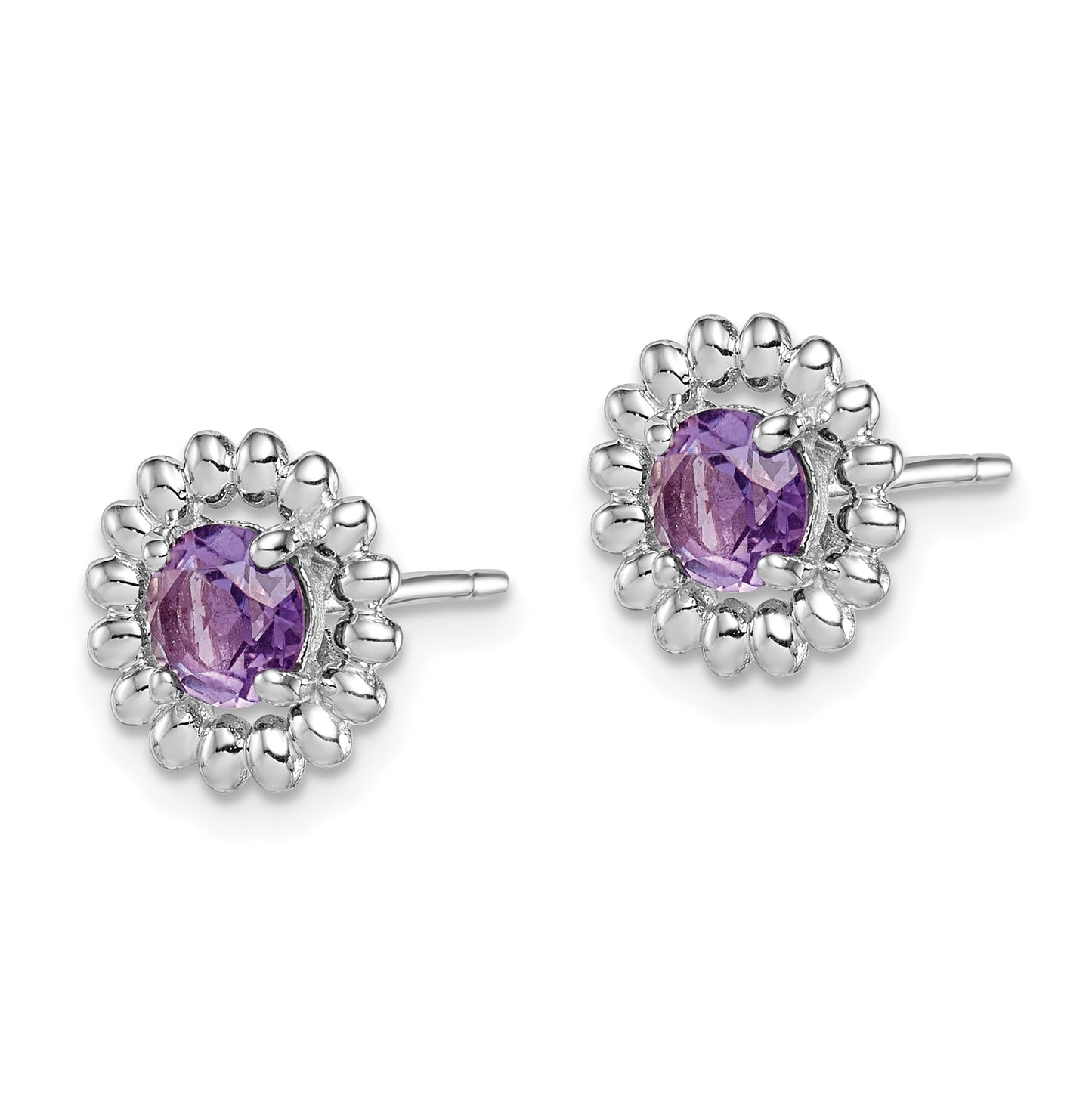 Sterling Silver Rhodium Plated Amethyst Earrings