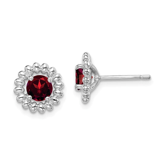 Sterling Silver Rhodium Plated Garnet Earrings