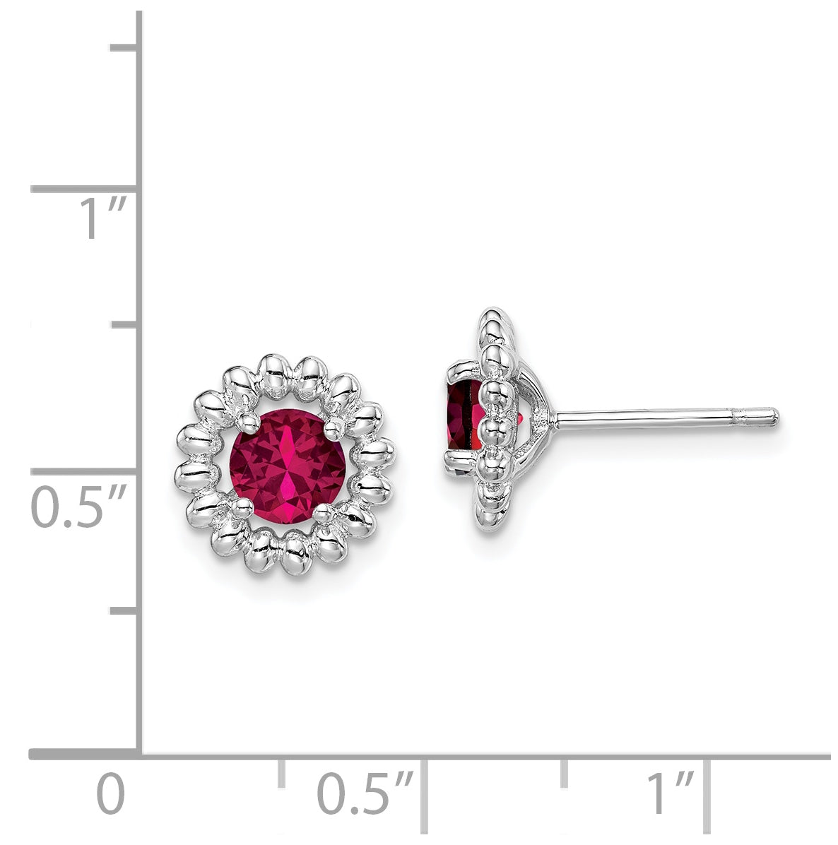 Sterling Silver Rhodium Plated Created Ruby Earrings