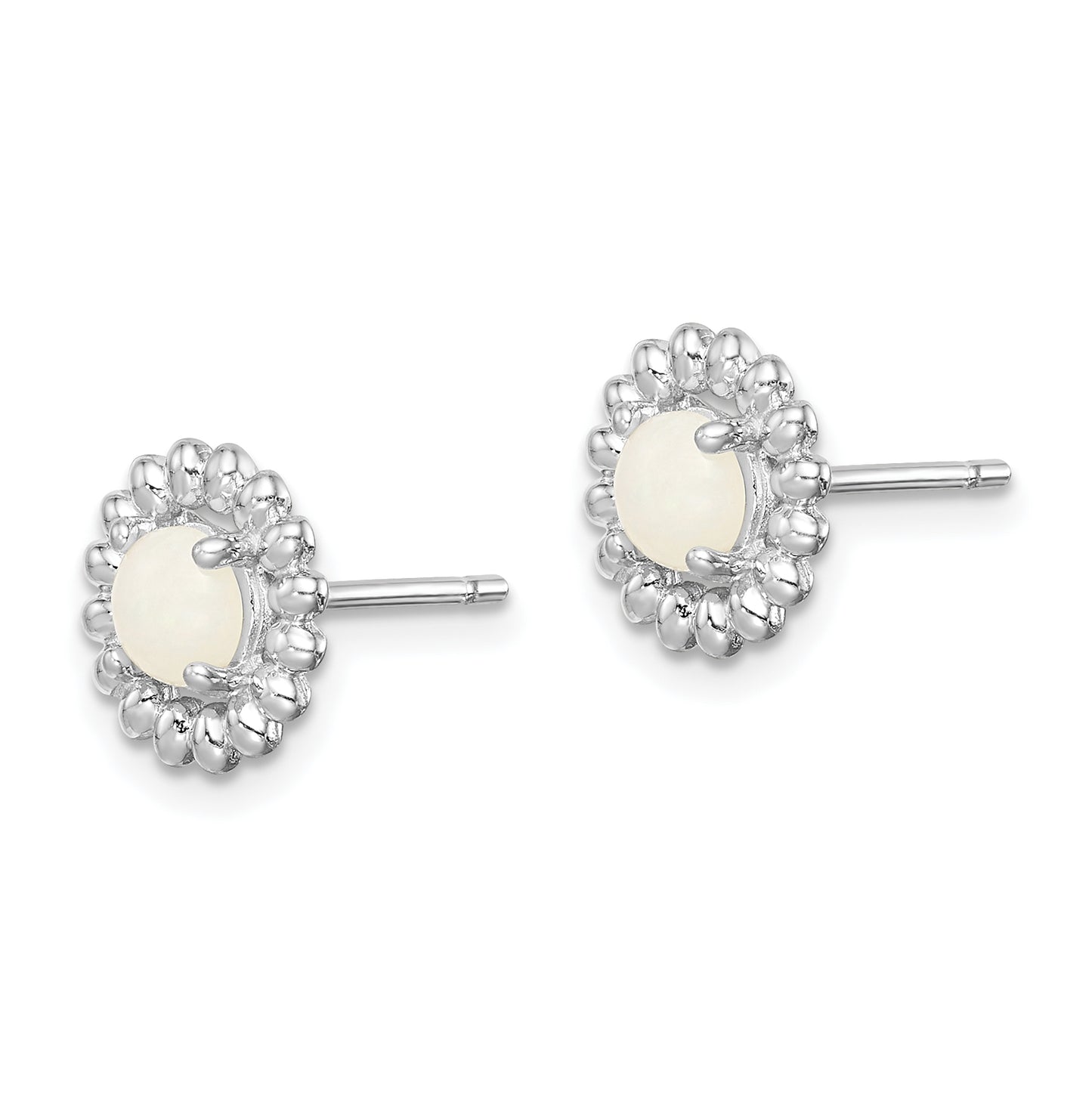 Sterling Silver Rhodium Plated Milky Opal Earrings