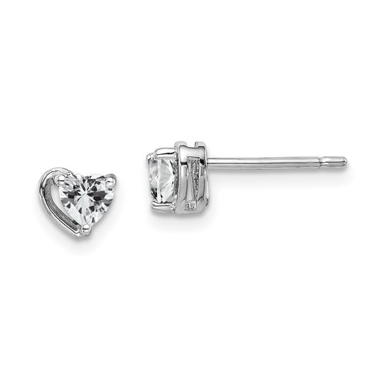 Sterling Silver Rhodium Plated White Topaz Heart Post Earrings