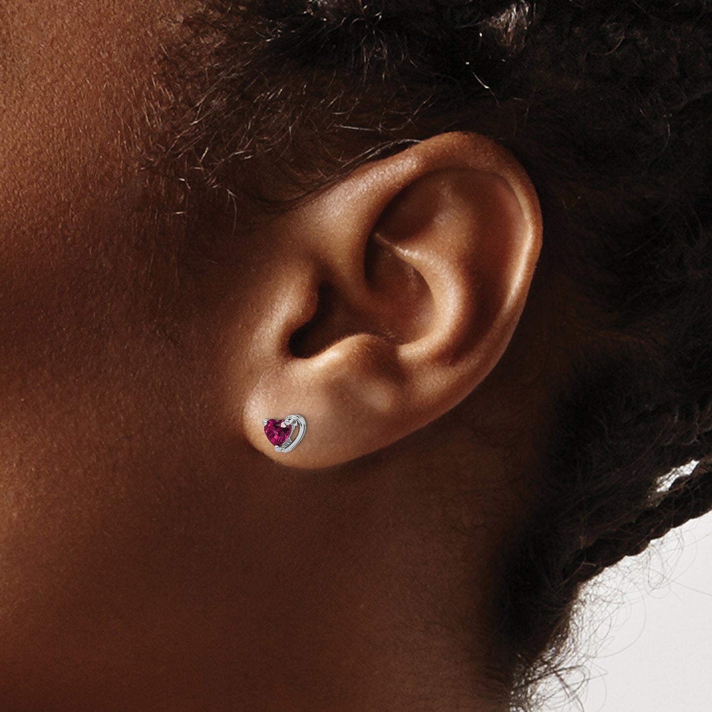 Sterling Silver Rhodium Plated Rhodolite Garnet Heart Post Earrings