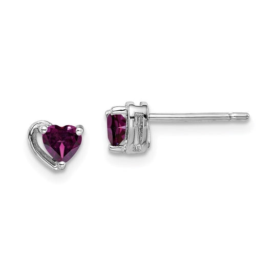Sterling Silver Rhodium Plated Rhodolite Garnet Heart Post Earrings