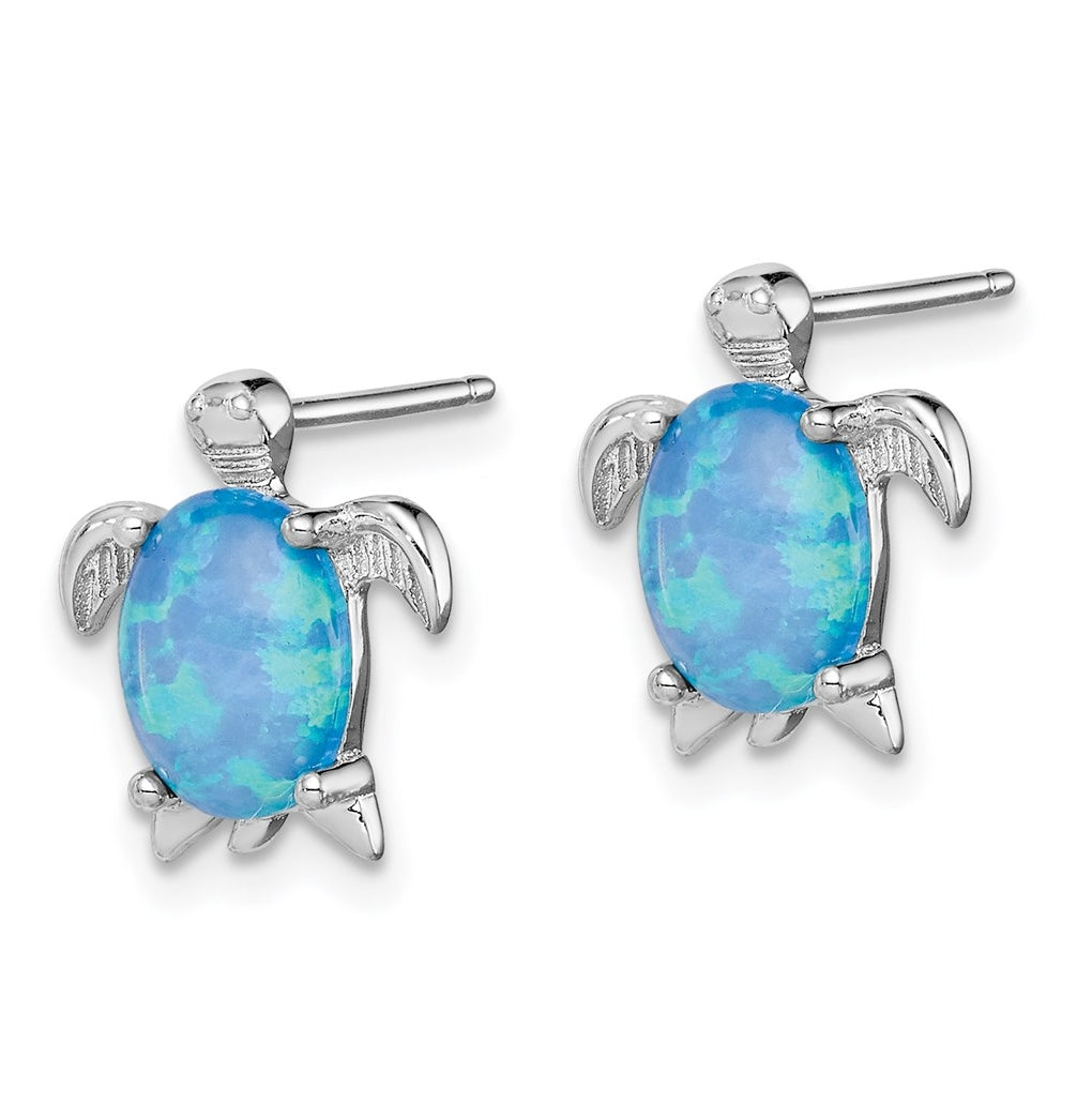 Sterling Silver Rhodium-plated Created Opal Polished Turtle Post Earrings – Elegant Jewelry Gift for Birthday, Anniversary, Engagement, Wedding