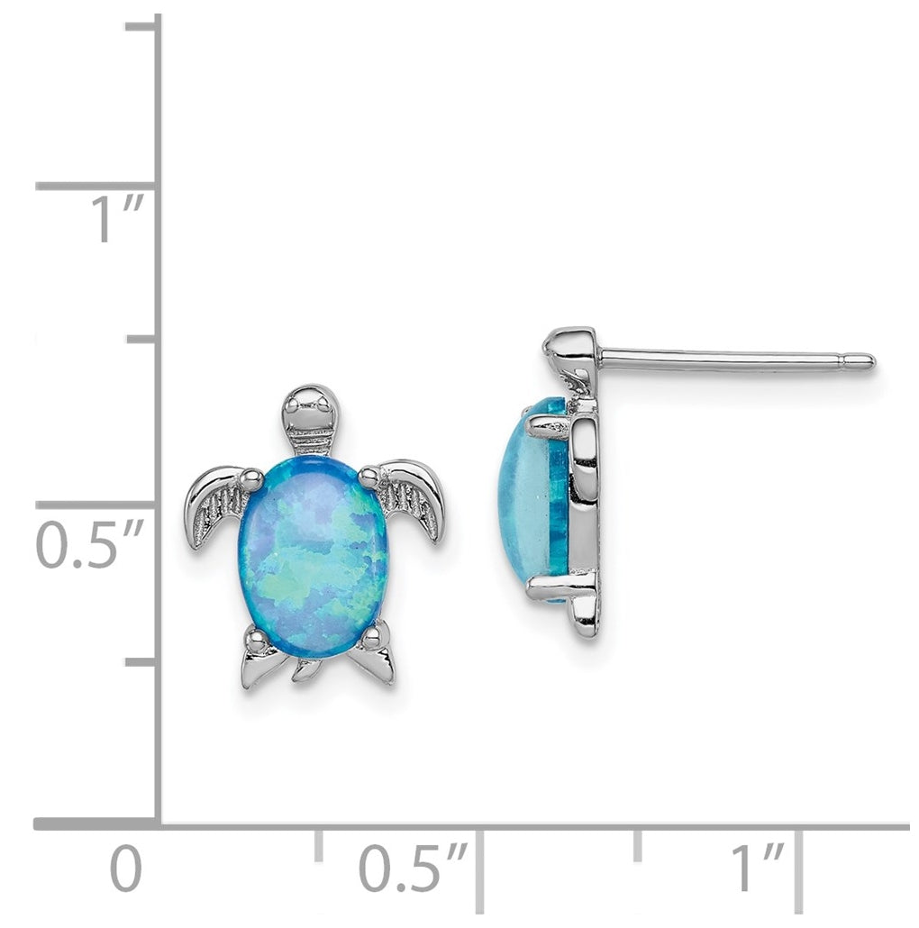 Sterling Silver Rhodium-plated Created Opal Polished Turtle Post Earrings – Elegant Jewelry Gift for Birthday, Anniversary, Engagement, Wedding