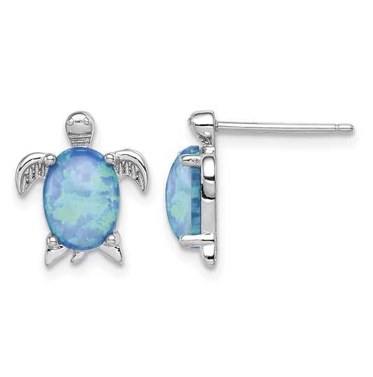 Sterling Silver Rhodium-plated Created Opal Polished Turtle Post Earrings – Elegant Jewelry Gift for Birthday, Anniversary, Engagement, Wedding