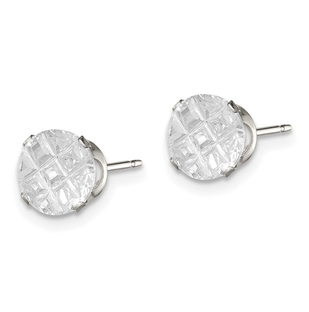 Sterling Silver 7mm Round Snap Set Laser-cut Cubic Zirconia Stud Earrings – Elegant Jewelry Gift for Birthday, Anniversary, Engagement, Wedding