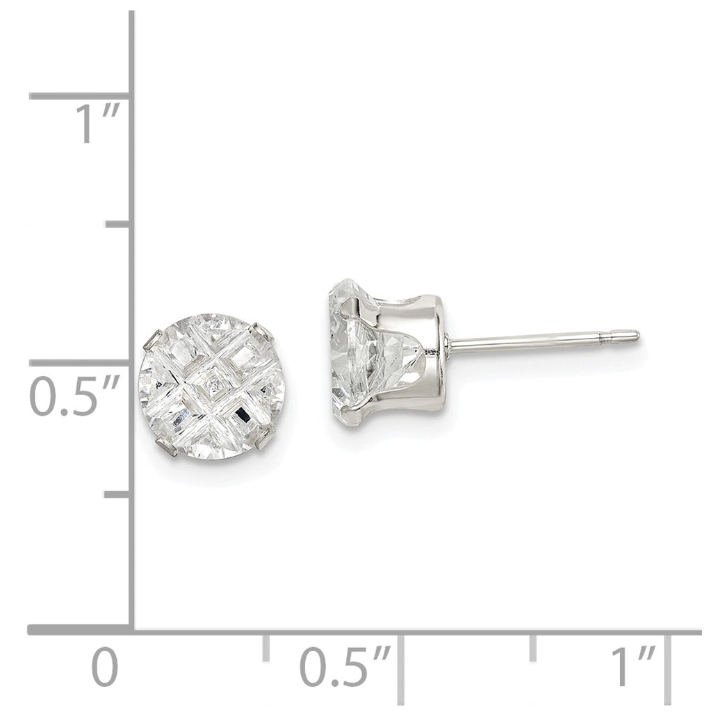 Sterling Silver 7mm Round Snap Set Laser-cut Cubic Zirconia Stud Earrings – Elegant Jewelry Gift for Birthday, Anniversary, Engagement, Wedding