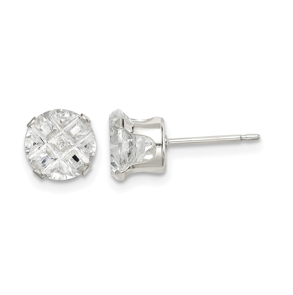 Sterling Silver 7mm Round Snap Set Laser-cut Cubic Zirconia Stud Earrings – Elegant Jewelry Gift for Birthday, Anniversary, Engagement, Wedding