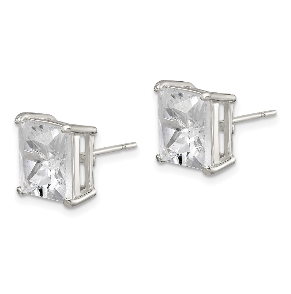 Sterling Silver 10mm Square Cubic Zirconia Basket Set Stud Earrings – Elegant Jewelry Gift for Birthday, Anniversary, Engagement, Wedding