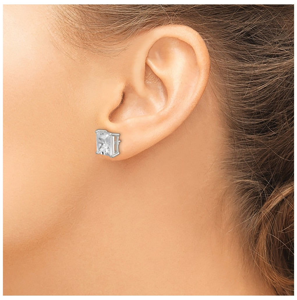 Sterling Silver 10mm Square Cubic Zirconia Basket Set Stud Earrings – Elegant Jewelry Gift for Birthday, Anniversary, Engagement, Wedding