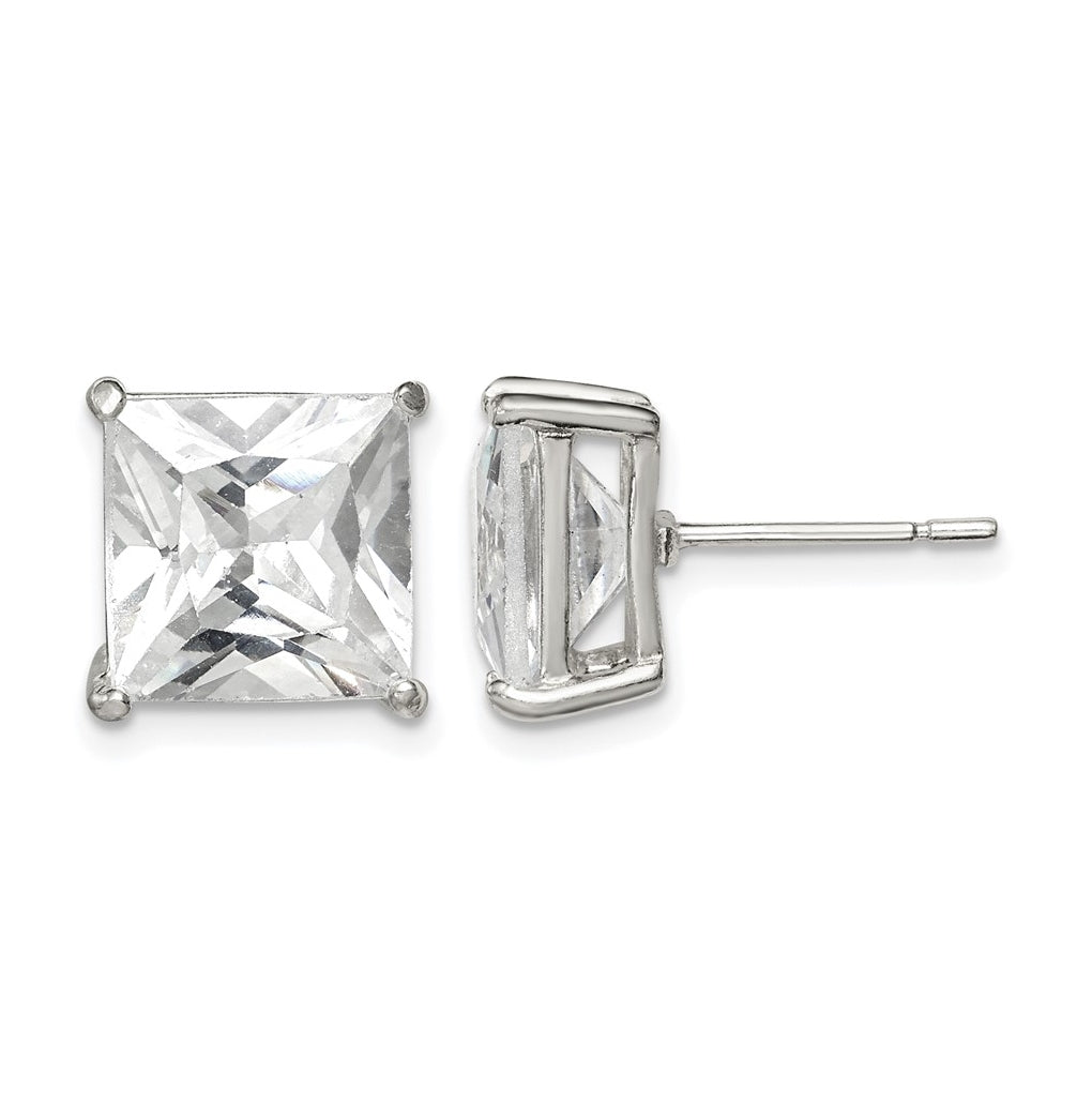 Sterling Silver 10mm Square Cubic Zirconia Basket Set Stud Earrings – Elegant Jewelry Gift for Birthday, Anniversary, Engagement, Wedding