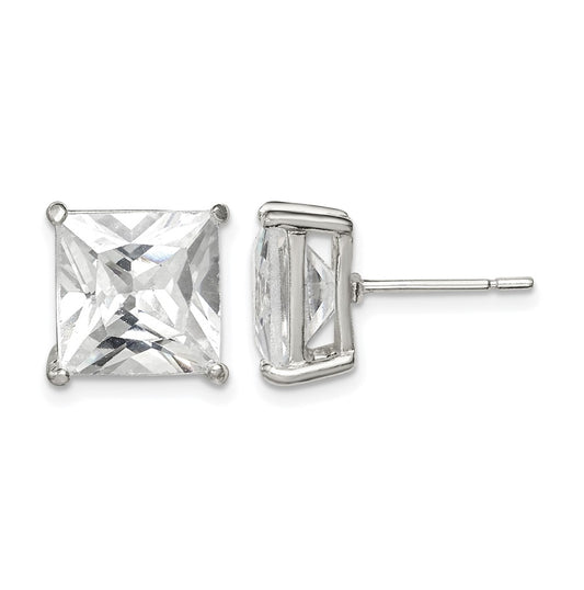 Sterling Silver 10mm Square Cubic Zirconia Basket Set Stud Earrings – Elegant Jewelry Gift for Birthday, Anniversary, Engagement, Wedding