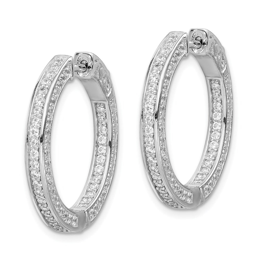 Sterling Silver Rhodium-plated Cubic Zirconia In and Out Round Hoop Earrings – Elegant Jewelry Gift for Birthday, Anniversary, Engagement, Wedding