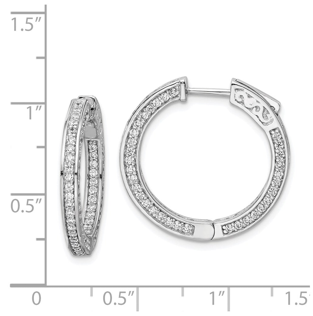 Sterling Silver Rhodium-plated Cubic Zirconia In and Out Round Hoop Earrings – Elegant Jewelry Gift for Birthday, Anniversary, Engagement, Wedding