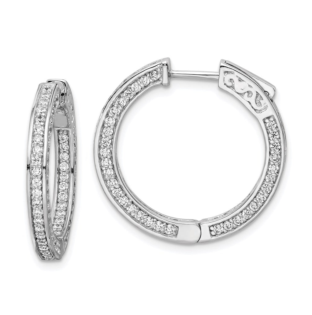 Sterling Silver Rhodium-plated Cubic Zirconia In and Out Round Hoop Earrings – Elegant Jewelry Gift for Birthday, Anniversary, Engagement, Wedding