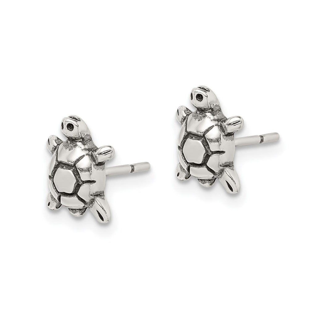 Sterling Silver Polished & Antiqued Turtle Post Earrings
