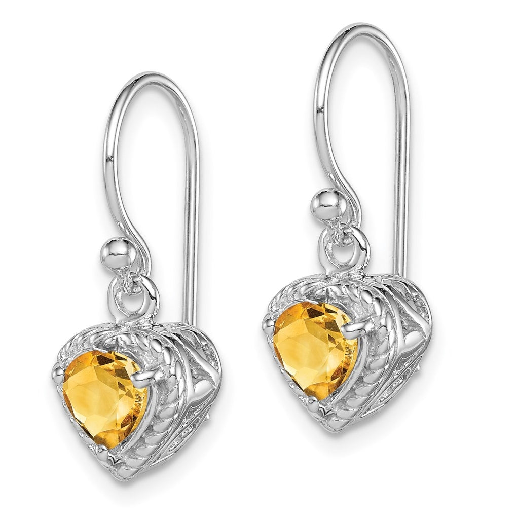 Sterling Silver Rhodium-plated Citrine Filigree Heart Dangle Earrings – Elegant Jewelry Gift for Birthday, Anniversary, Engagement, Wedding