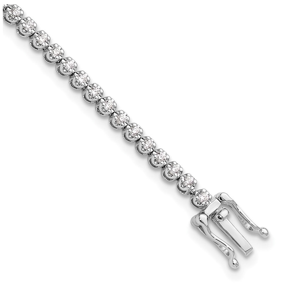 Sterling Silver Rhodium-plated 1ct Lab Grown Diamond VS/SI+ G+ Complete Round Tennis Bracelet – Elegant Jewelry Gift for Birthday, Anniversary, Engagement, Wedding