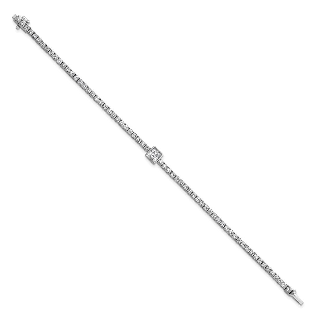 Sterling Silver Rhodium-plated 4.5ct Lab Grown Diamond VS+ F+ Princess Cntr Complete Tennis Bracelet – Elegant Jewelry Gift for Birthday, Anniversary, Engagement, Wedding