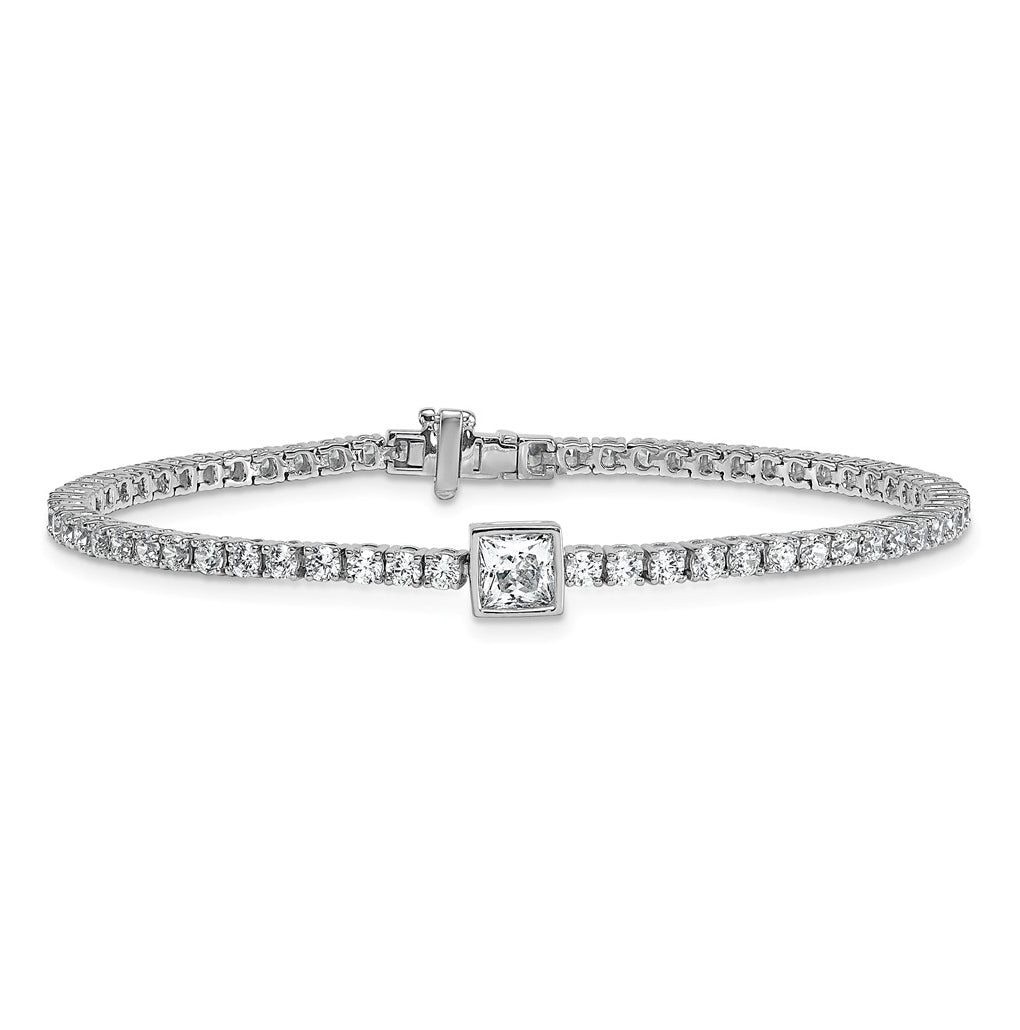 Sterling Silver Rhodium-plated 4.5ct Lab Grown Diamond VS+ F+ Princess Cntr Complete Tennis Bracelet – Elegant Jewelry Gift for Birthday, Anniversary, Engagement, Wedding