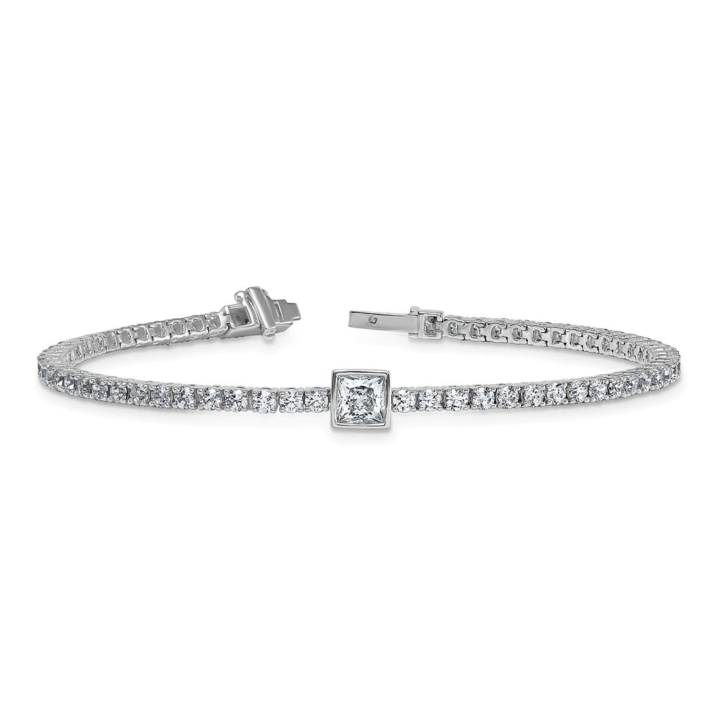 Sterling Silver Rhodium-plated 4.5ct Lab Grown Diamond VS+ F+ Princess Cntr Complete Tennis Bracelet – Elegant Jewelry Gift for Birthday, Anniversary, Engagement, Wedding