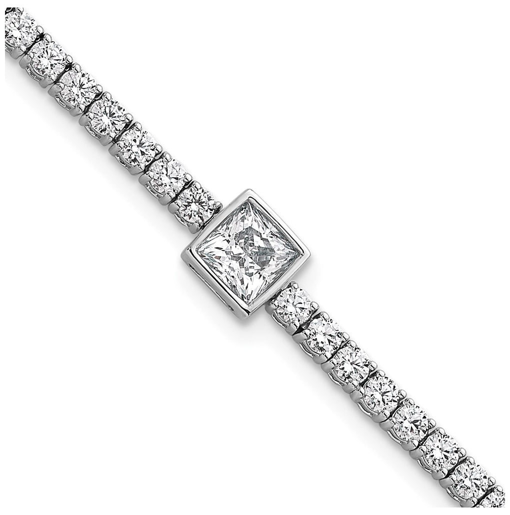 Sterling Silver Rhodium-plated 4.5ct Lab Grown Diamond VS+ F+ Princess Cntr Complete Tennis Bracelet – Elegant Jewelry Gift for Birthday, Anniversary, Engagement, Wedding