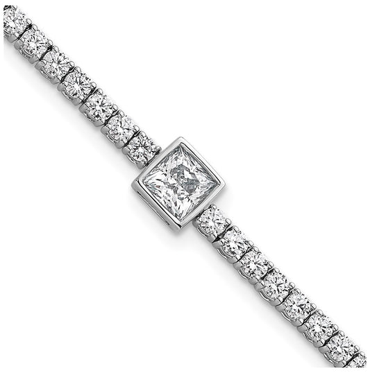 Sterling Silver Rhodium-plated 4.5ct Lab Grown Diamond VS+ F+ Princess Cntr Complete Tennis Bracelet – Elegant Jewelry Gift for Birthday, Anniversary, Engagement, Wedding