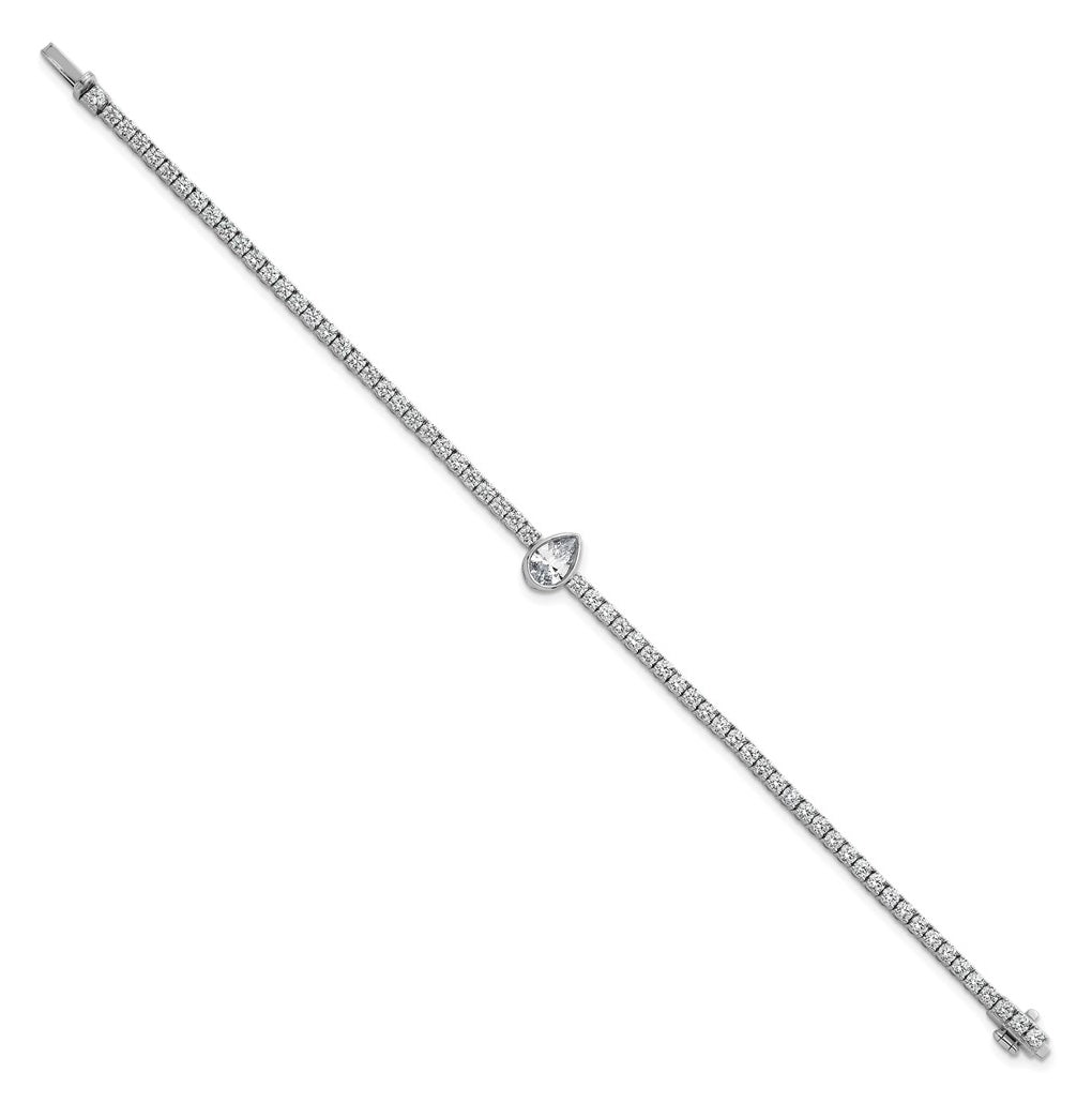 Sterling Silver Rhodium-plated 4.5ct Lab Grown Diamond VS+ F+ Pear Cntr Complete Tennis Bracelet – Elegant Jewelry Gift for Birthday, Anniversary, Engagement, Wedding