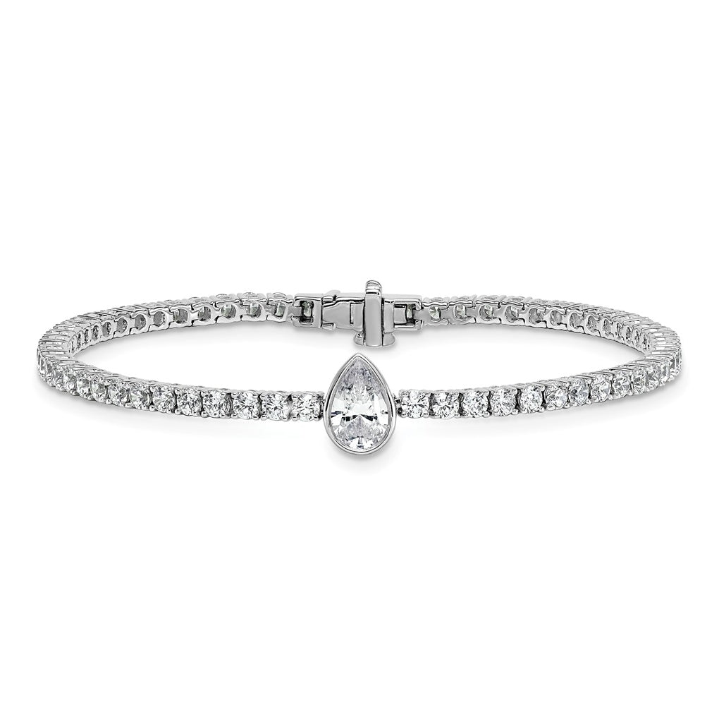 Sterling Silver Rhodium-plated 4.5ct Lab Grown Diamond VS+ F+ Pear Cntr Complete Tennis Bracelet – Elegant Jewelry Gift for Birthday, Anniversary, Engagement, Wedding