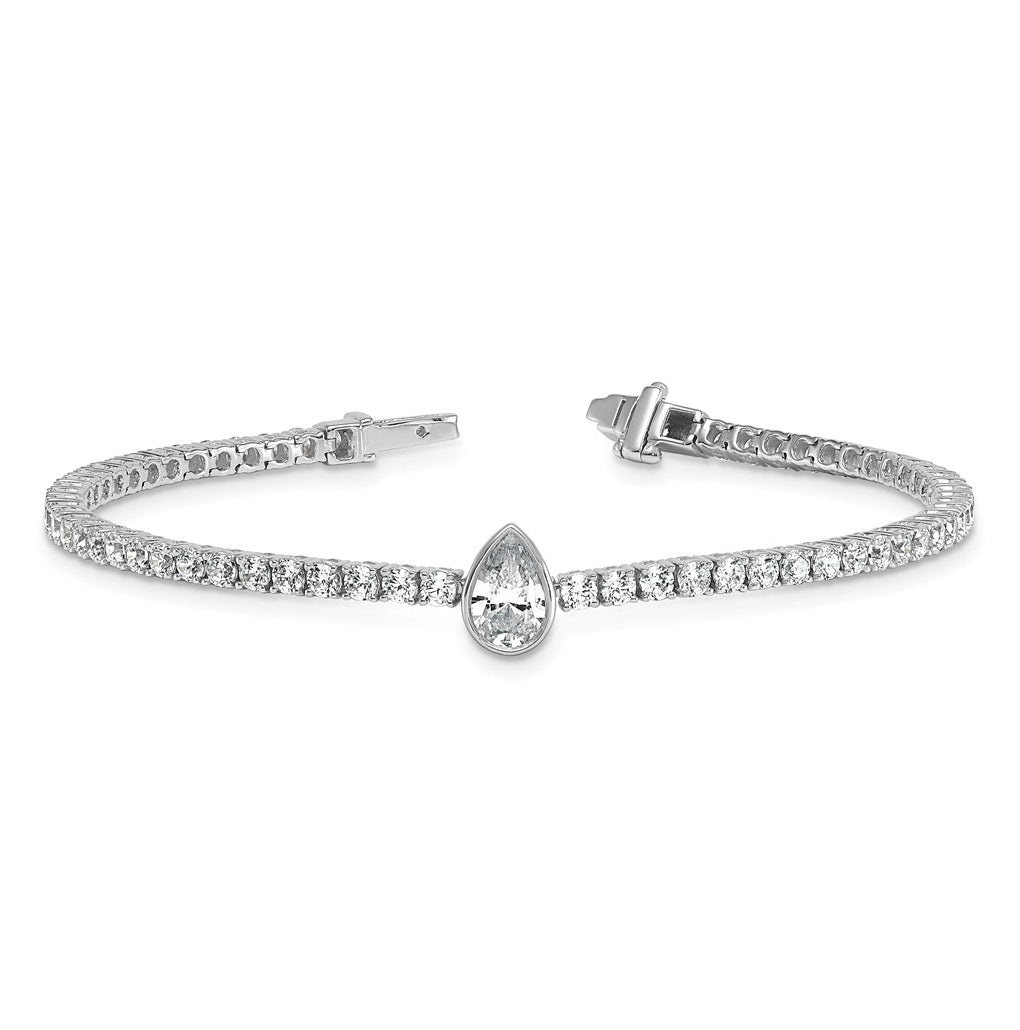 Sterling Silver Rhodium-plated 4.5ct Lab Grown Diamond VS+ F+ Pear Cntr Complete Tennis Bracelet – Elegant Jewelry Gift for Birthday, Anniversary, Engagement, Wedding