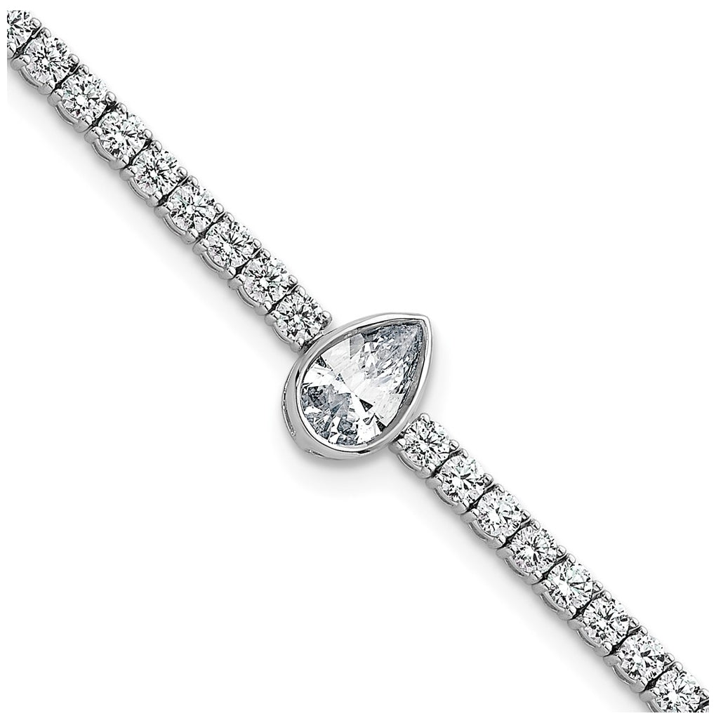 Sterling Silver Rhodium-plated 4.5ct Lab Grown Diamond VS+ F+ Pear Cntr Complete Tennis Bracelet – Elegant Jewelry Gift for Birthday, Anniversary, Engagement, Wedding