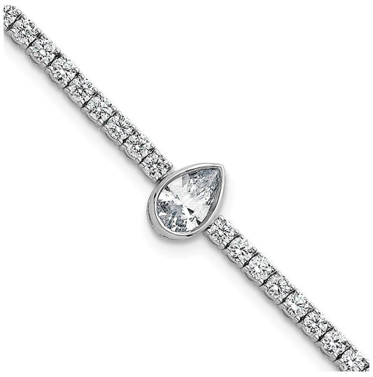 Sterling Silver Rhodium-plated 4.5ct Lab Grown Diamond VS+ F+ Pear Cntr Complete Tennis Bracelet – Elegant Jewelry Gift for Birthday, Anniversary, Engagement, Wedding