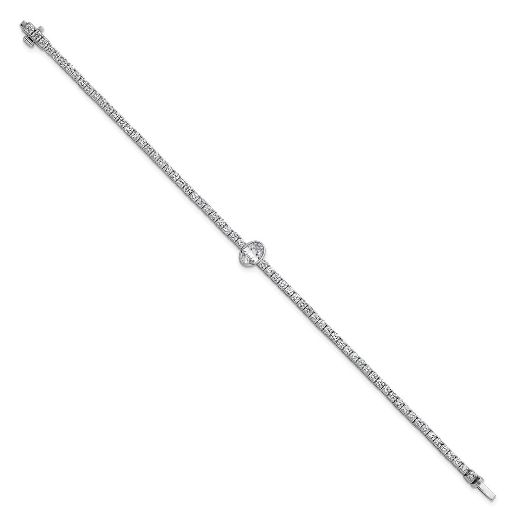 Sterling Silver Rhodium-plated 4.6ct Lab Grown Diamond VS+ F+ Oval Cntr Complete Tennis Bracelet – Elegant Jewelry Gift for Birthday, Anniversary, Engagement, Wedding