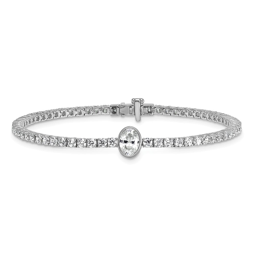 Sterling Silver Rhodium-plated 4.6ct Lab Grown Diamond VS+ F+ Oval Cntr Complete Tennis Bracelet – Elegant Jewelry Gift for Birthday, Anniversary, Engagement, Wedding