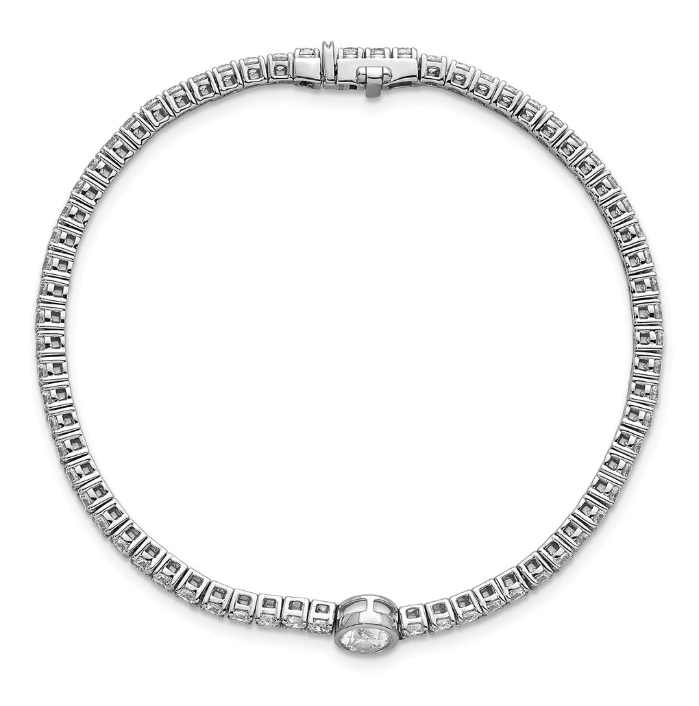 Sterling Silver Rhodium-plated 4.6ct Lab Grown Diamond VS+ F+ Oval Cntr Complete Tennis Bracelet – Elegant Jewelry Gift for Birthday, Anniversary, Engagement, Wedding