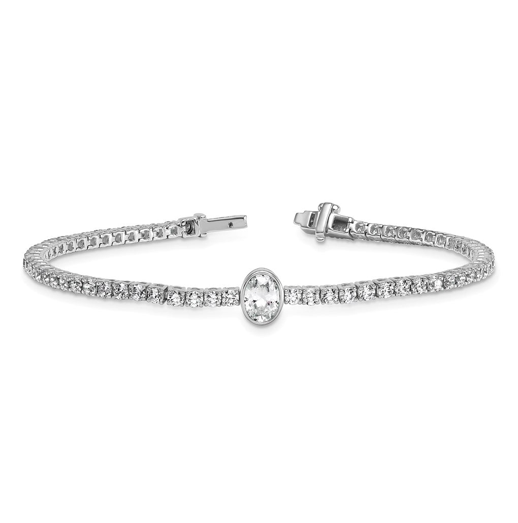 Sterling Silver Rhodium-plated 4.6ct Lab Grown Diamond VS+ F+ Oval Cntr Complete Tennis Bracelet – Elegant Jewelry Gift for Birthday, Anniversary, Engagement, Wedding
