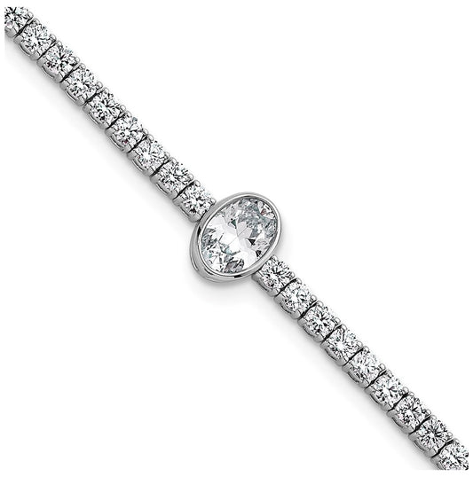 Sterling Silver Rhodium-plated 4.6ct Lab Grown Diamond VS+ F+ Oval Cntr Complete Tennis Bracelet – Elegant Jewelry Gift for Birthday, Anniversary, Engagement, Wedding