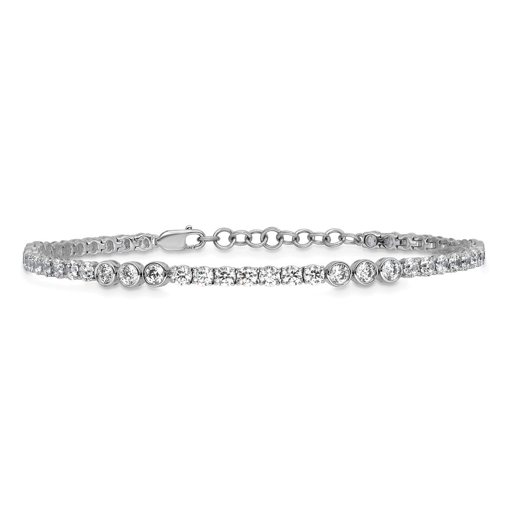 14K White Gold 4.75ct Lab Grown Diamond VS+ F+ Bezel Set Complete 6.5in with 1in ext. Tennis Bracelet – Elegant Jewelry Gift for Birthday, Anniversary, Engagement, Wedding