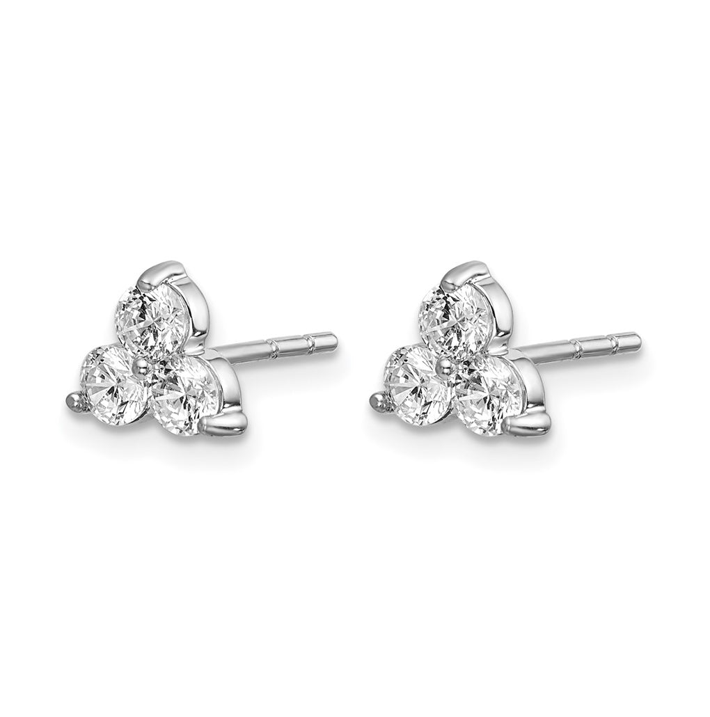 Sterling Silver Rhodium-plated 3/4ct Lab Grown Diamond VS+ F+ Comp. 3 Stone Post Stud Earring – Elegant Jewelry Gift for Birthday, Anniversary, Engagement, Wedding