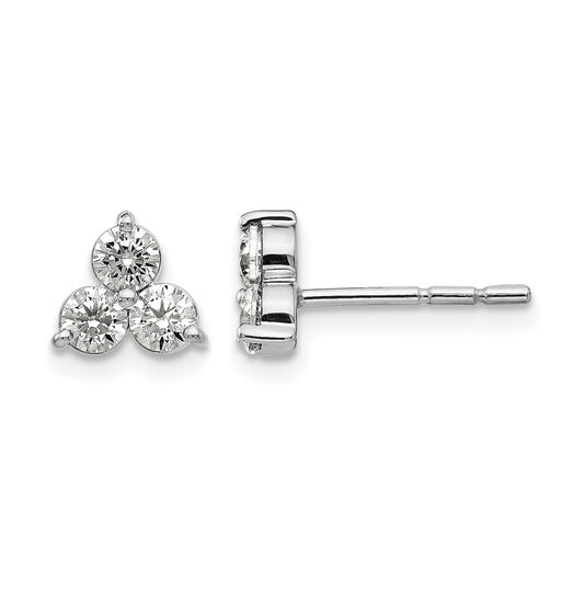 Sterling Silver Rhodium-plated 3/4ct Lab Grown Diamond VS+ F+ Comp. 3 Stone Post Stud Earring – Elegant Jewelry Gift for Birthday, Anniversary, Engagement, Wedding